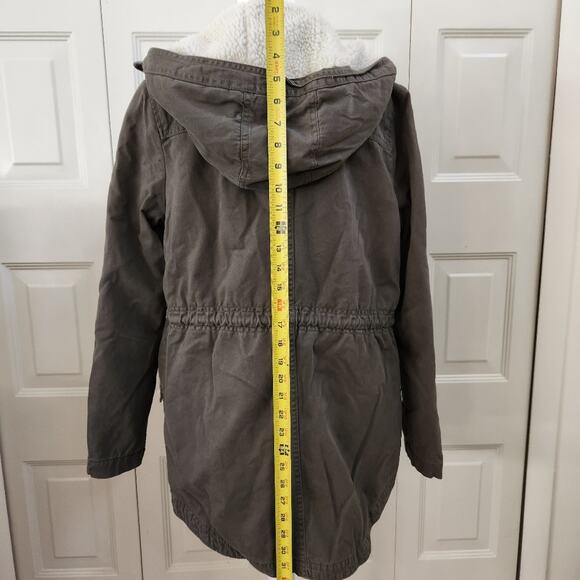 Olive Green Military Utility Parka Jacket with Sherpa Lining and Hood Medium - Picture 10 of 13